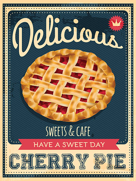 cherry pie poster vector vintage styled cherry pie poster sweet pie stock illustrations