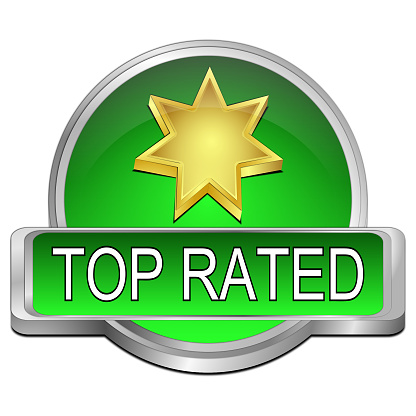 top rated button green gold - 3D illustration