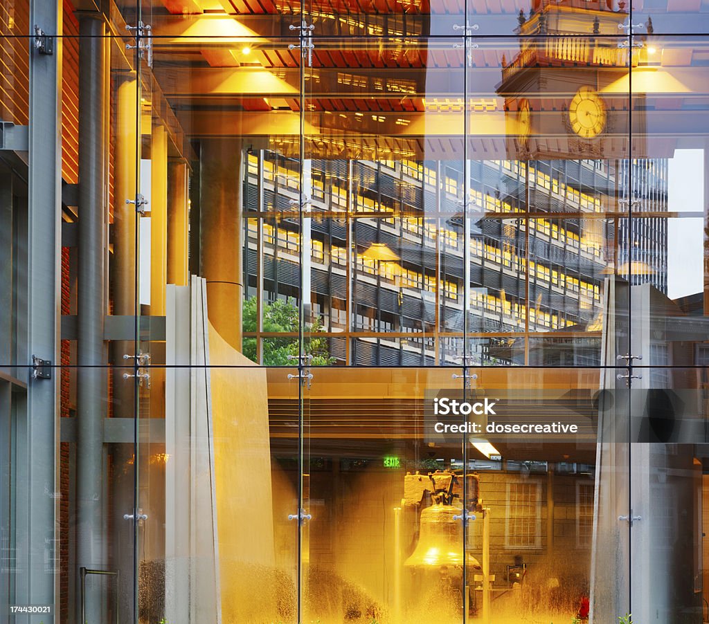 Liberty Bell Liberty Bell with Reflection of Independence Hall Tower in Philadelphia. Liberty Bell - Philadelphia Stock Photo