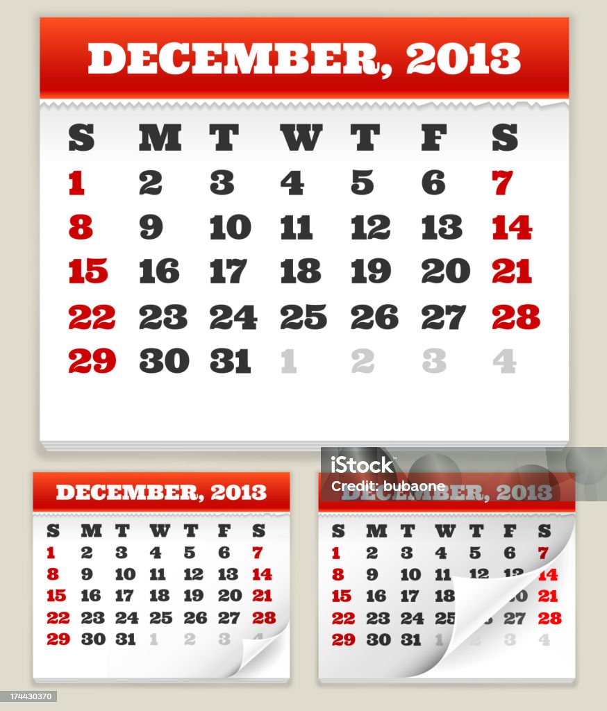 Ensemble du calendrier décembre 2013 - clipart vectoriel de Calendrier libre de droits