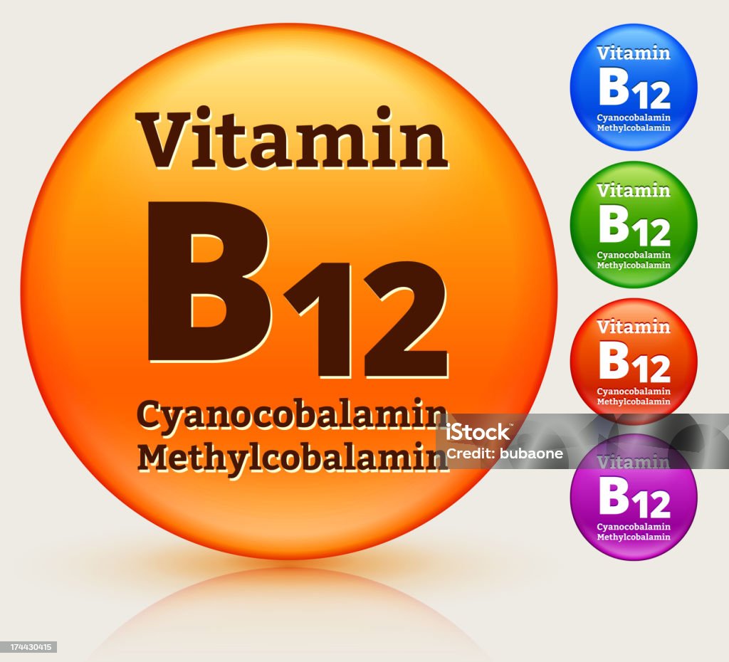 비타민 B12 다학제 채색기법 버튼 설정 - 로열티 프리 비타민 벡터 아트