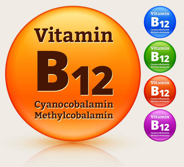 stockillustraties, clipart, cartoons en iconen met vitamin b12 multi colored button set - multi vitamine