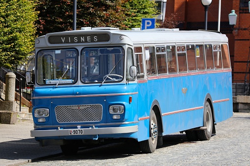 Historic Norwegian Arna bus parked in Haugesund city in Norway. Arna was a manufacturer of bus bodies in Norway.