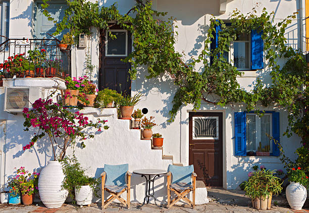 Traditional house in a Greek island Greek traditional house at Parga town in Greece parga greece stock pictures, royalty-free photos & images