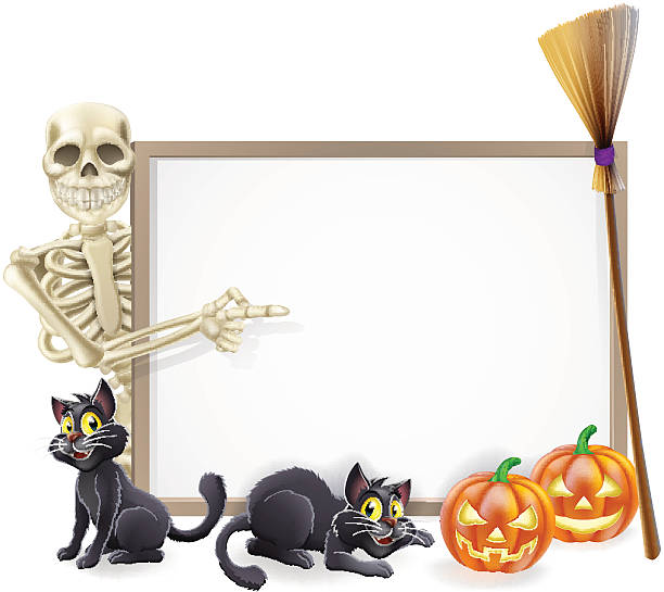 skelett halloween - - halloween witch domestic cat frame stock-grafiken, -clipart, -cartoons und -symbole