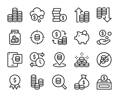 Coin Line Icons Vector EPS File.