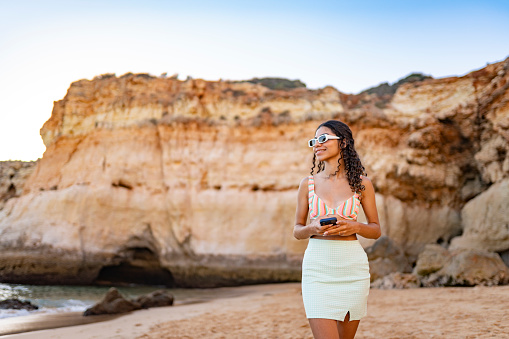 Tourism at Caneiros beach in Ferragudo, Algarve, Portugal