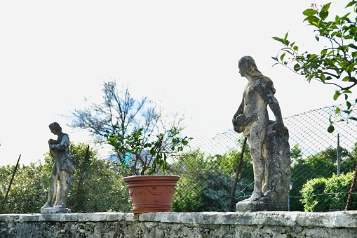 statue of woman in park, photo as a background, digital image