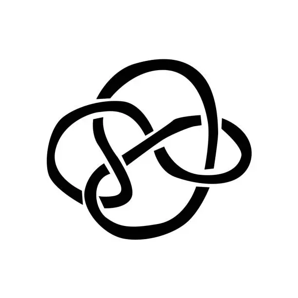 Vector illustration of abstract  black knot. A black and white image of an infinity symbol conveys its simplicity, elegance, and eternal continuity. The high contrast captures its fluid, interlocking pattern,