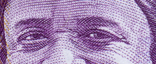 Nicolae Iorga cut on old 10000 Romanian lei banknote for design purpose