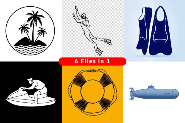 Vector illustration of Marine activities icons set.