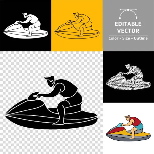 Vector illustration of Icon of young man with jet ski.