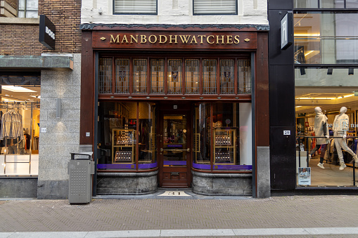 The Hague, the Netherlands. 2 September 2023. Manbodh Watches  shop in a shopping street. Manbodhwatches are trading watches from top Swiss brands.
