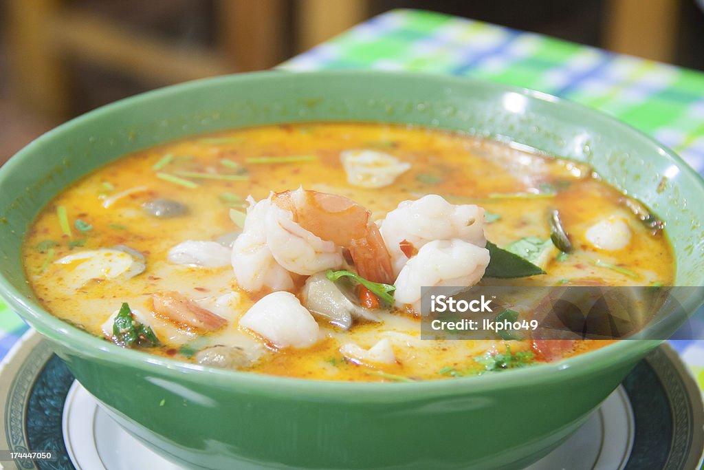 Tom yum goong Red Curry with Shrimp - tom yum goong - Thai Hot and Spicy Soup with Shrimp Soup Stock Photo