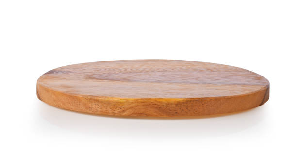 istock Brown circle wood tray on white background 1744491149