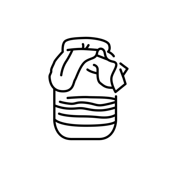Kombucha homemade tea in jar color line icon. Kombucha homemade tea in jar color line icon. Japanese fermented product. kombucha jar stock illustrations