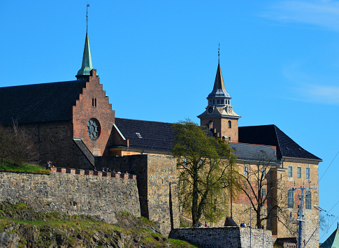 On December 29th 2023, a look from below, the Hohenschwangau Castle sitting on a hill in Hohenschwangau.