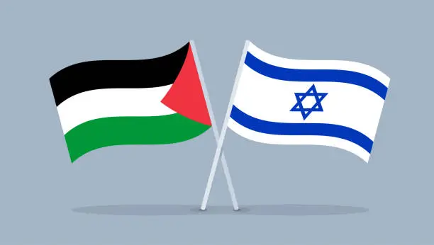 Vector illustration of Palestine and Israel flags.