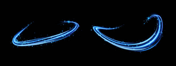 istock Abstract light lines of movement and speed with blue color sparkles. Light everyday glowing effect. semicircular wave, light trail curve swirl, car headlights, incandescent optical fiber. 1744513010