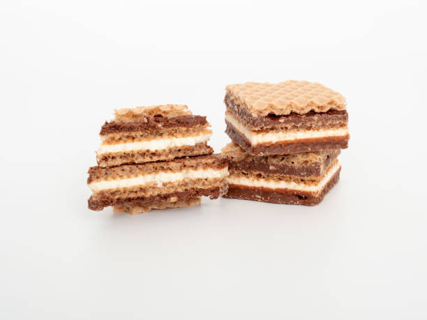 istock Delicious chocolate wafers with hazelnuts on a white background. 1744534467
