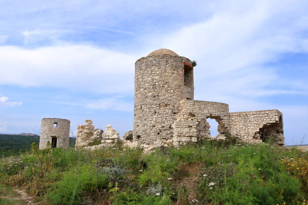 May 29 2023 - Bonifacio, Corsica in France: Old houses and the fortress on the cliff