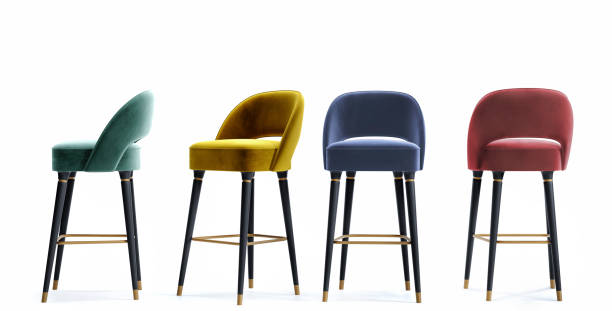 istock Bar Stool 3d render front left ,right ,back 3d view. Bar stool furniture render isolated on white. High chair. Bar interior design. White background 1744565286