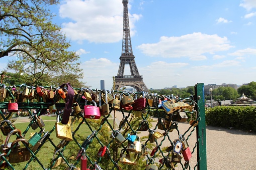 Love Lock , Paris France, Eiffel Tower background