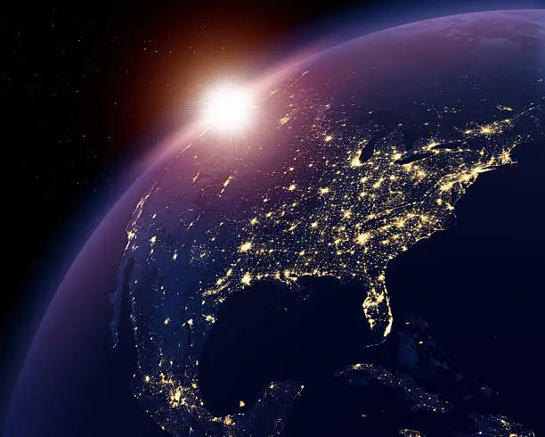 Earth nightlights, USA in focus