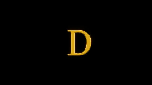 Golden letter D with gold particles and alpha channel, golden alphabet