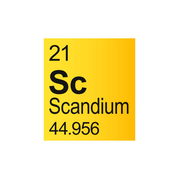 ilustrações de stock, clip art, desenhos animados e ícones de scandium chemical element of mendeleev periodic table on yellow background. - scandium