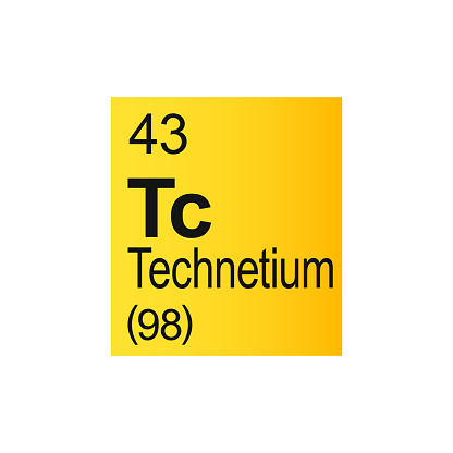 Technetium chemical element of Mendeleev Periodic Table on yellow background. Colorful vector illustration - shows number, symbol, name and atomic weight.