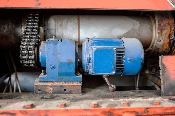 istock Part of a machine. Close up blue machine engine. 1744604834