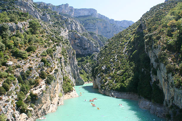 Gorges du Verdon canyon and river aerial view Provence, France. stock photo