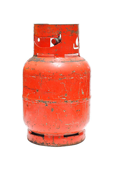 utilizado combustível contêiner isolada no branco - natural gas cylinder flammable fire - fotografias e filmes do acervo