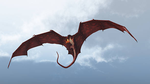 Red Dragon ataque de um céu nublado - foto de acervo