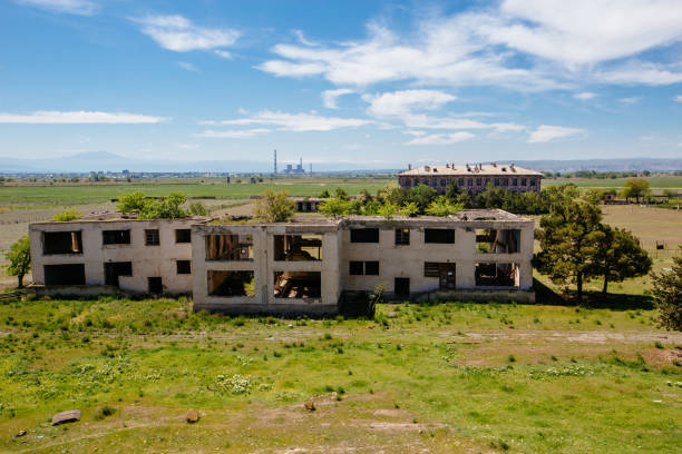 istock Abandoned multistory house. Consequence of war, disaster, poverty, ghost town, etc 1744618715