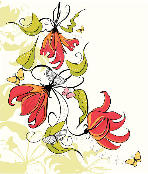 Flower background background with flowers and butterflies simple butterfly outline pictures stock illustrations