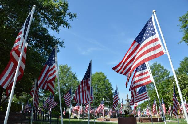 istock American Flags waving in the wind. Georgetown, Delaware 1744664878