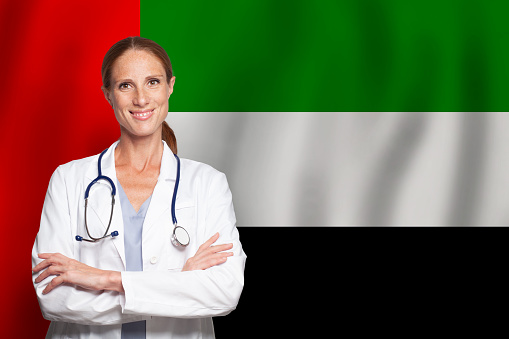 United Arabian Emirates  general practitioner doctor gp on the flag of UAE