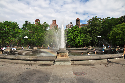 Bethesda Fountain in Central Park, New York City, during summer day