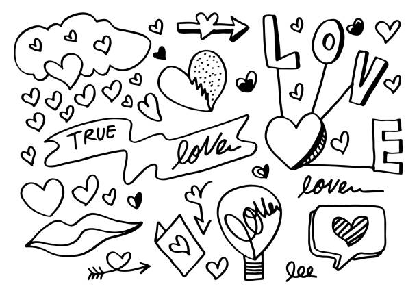istock Set of love. Hand drawing. Doodle style. for your design. 1744693103