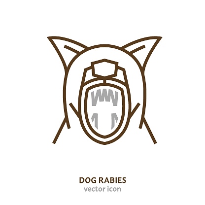 Rabies in dogs sign. Zoonotic disease linear pictogram. Outline symbol. Animal health regulations concept. Graphic design in a simple style. Editable vector illustration isolated on white background.