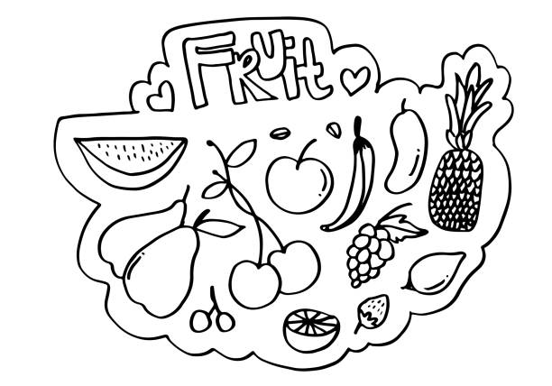 istock Doodle fruit set. hand drawing of fruits in different styles. 1744706972