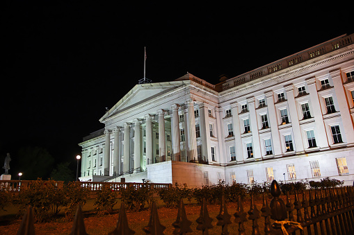 View Of White House lit up at night in Washington D.C.