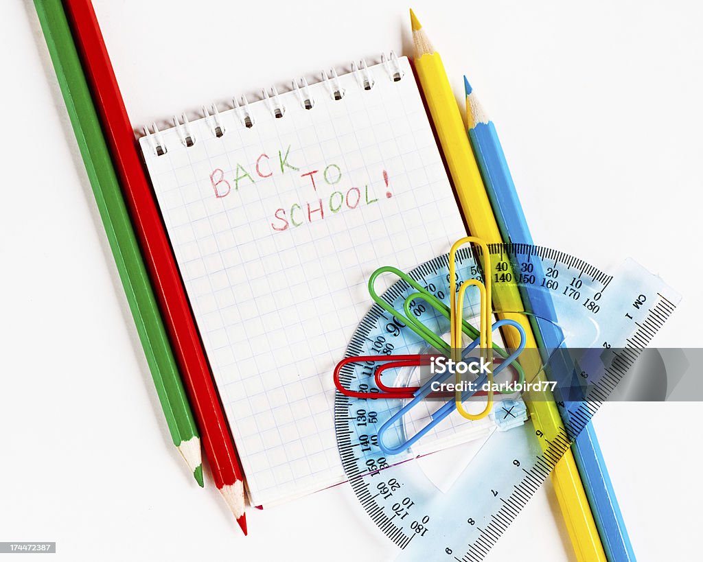 Cuaderno con concepto de vuelta a la escuela - Foto de stock de Amarillo - Color libre de derechos