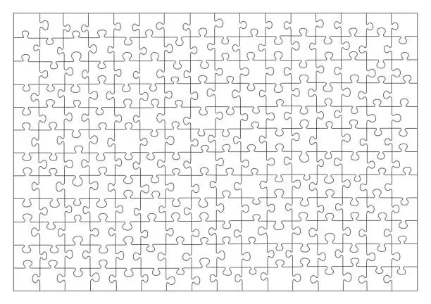 Vector illustration of Jigsaw puzzle white color. puzzle grid 16x12. Game mosaic 192 individual parts.