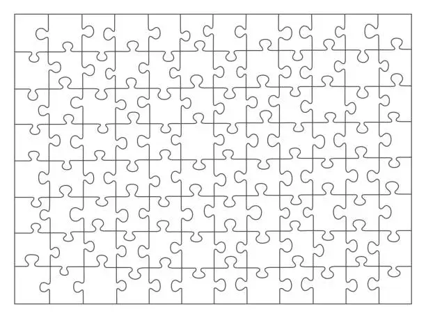 Vector illustration of Jigsaw puzzle white color. puzzle grid 8x12. Game mosaic 96 individual parts.