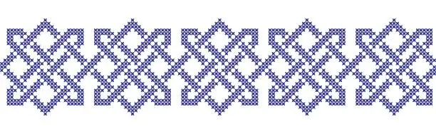 Vector illustration of Embroidered cross-stitch geometric weaving seamless border pattern