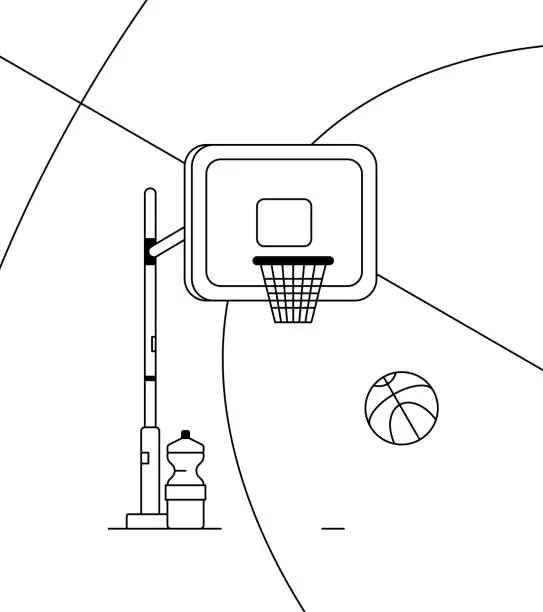 Vector illustration of Black and white basketball outline illustration. Concept of shooting a basketball.