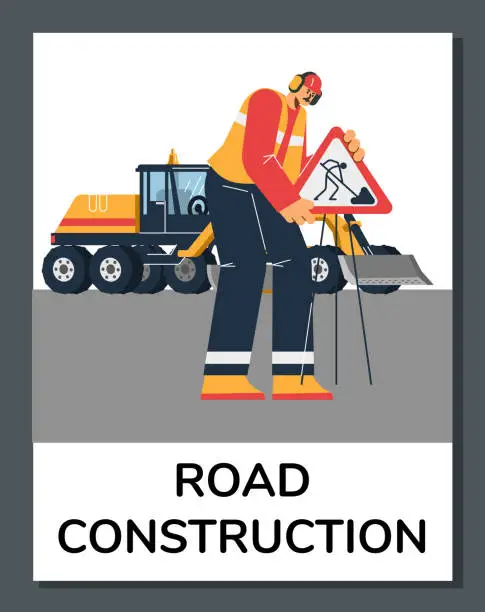 Vector illustration of Road construction works and services advertising banner vector illustration.